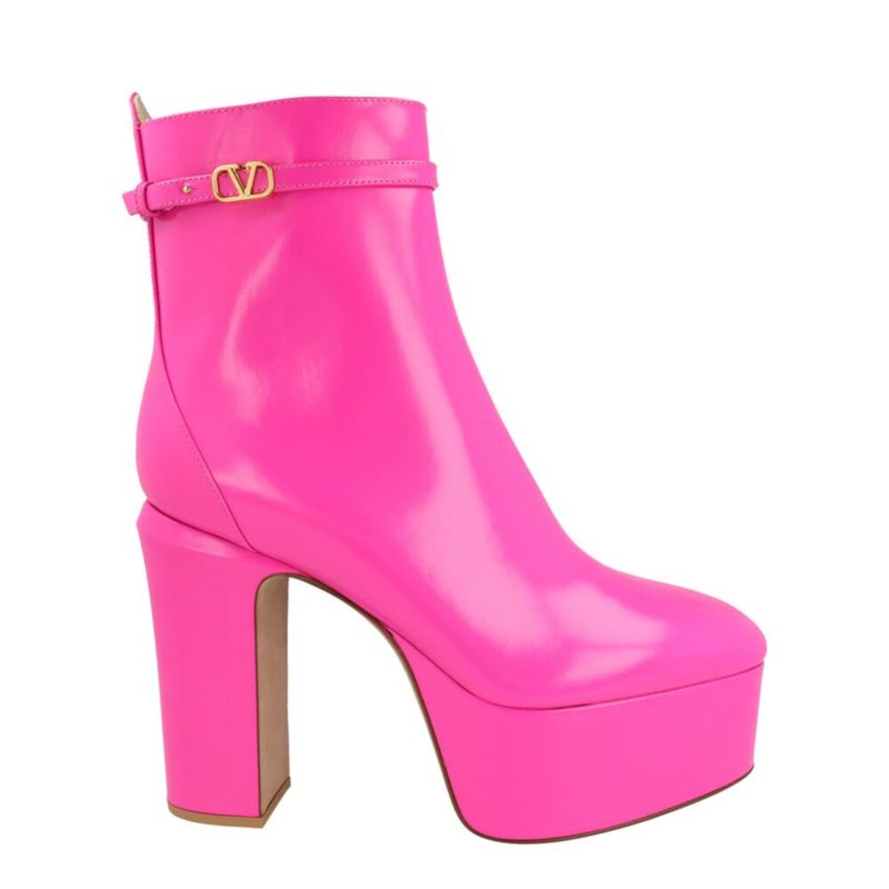 Valentino Tan-Go Platform Leather Boots Pink Womens